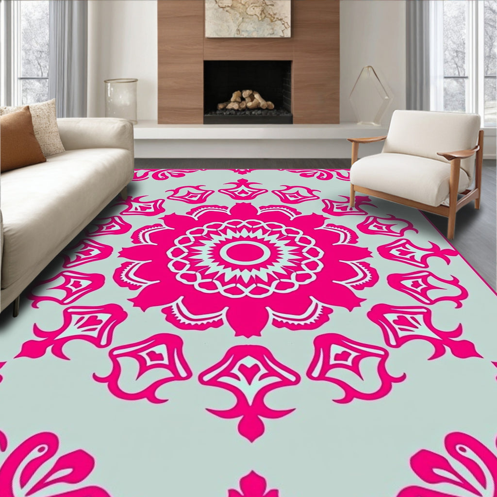 Vibrant Pink Floral Mandala Design Rug