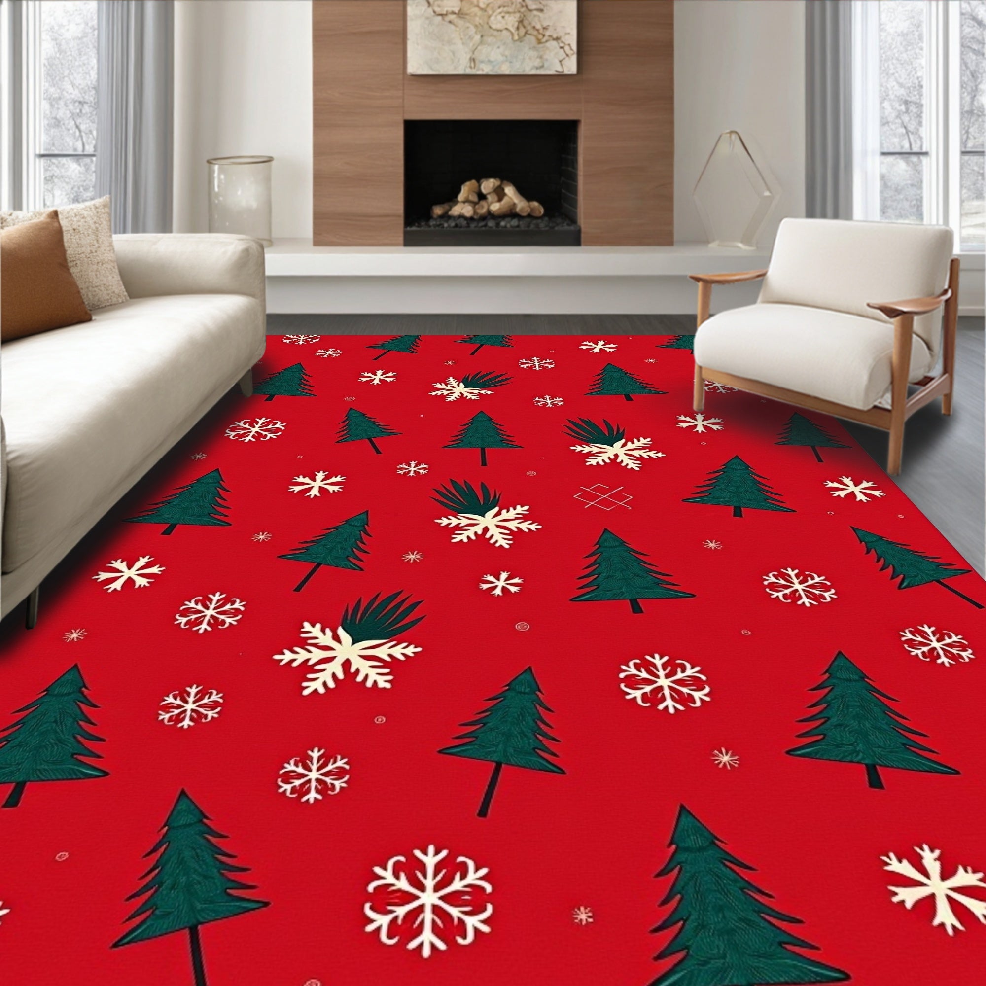 Christmas Tree Snowflake Pattern Rug