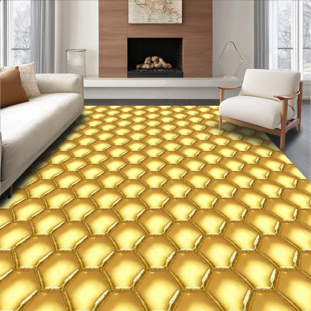 Golden Honeycomb Hexagonal Design Rug