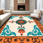 Terracotta Teal Floral Mandala Style Rug