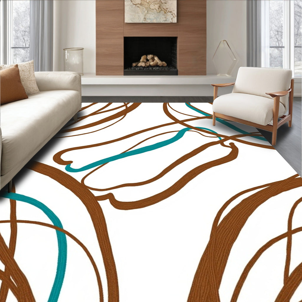 Brown And Teal Organic Lines Rug