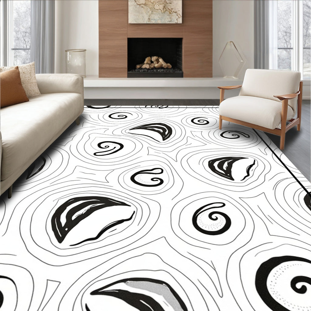 Organic Swirl Pattern Black and White Rug