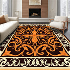 Orange Floral Scrollwork Pattern Rug