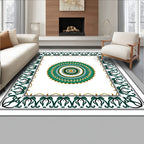 Elegant Teal Gold Medallion Border Rug