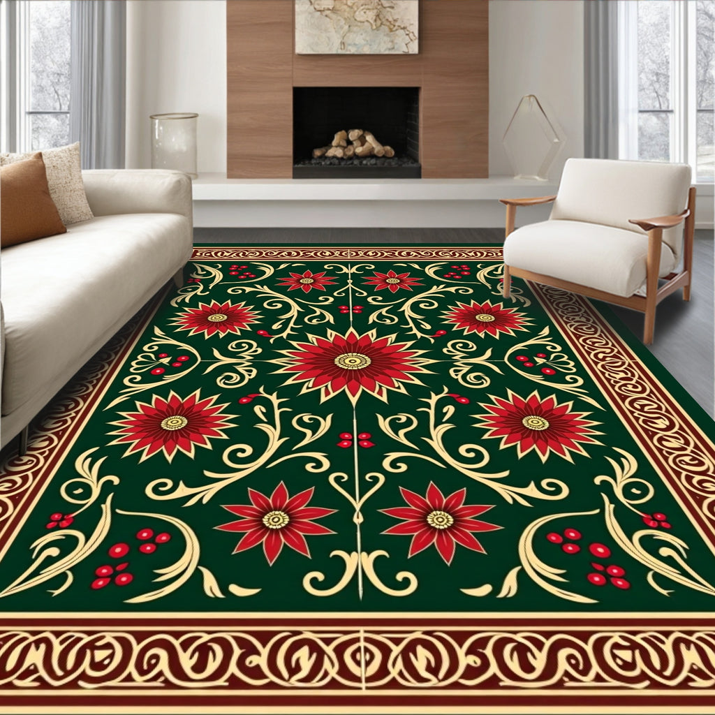 Ornate Floral Border Design Rug