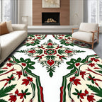 Ornate Red Green Floral Medallion Design Rug