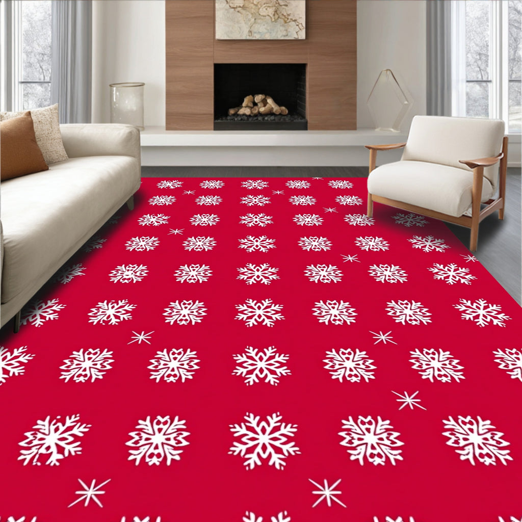 Red Snowflake Pattern Rug
