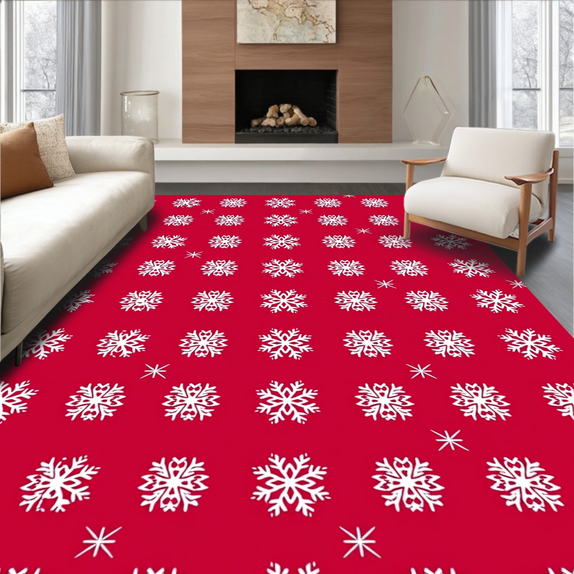 Red Snowflake Pattern Rug