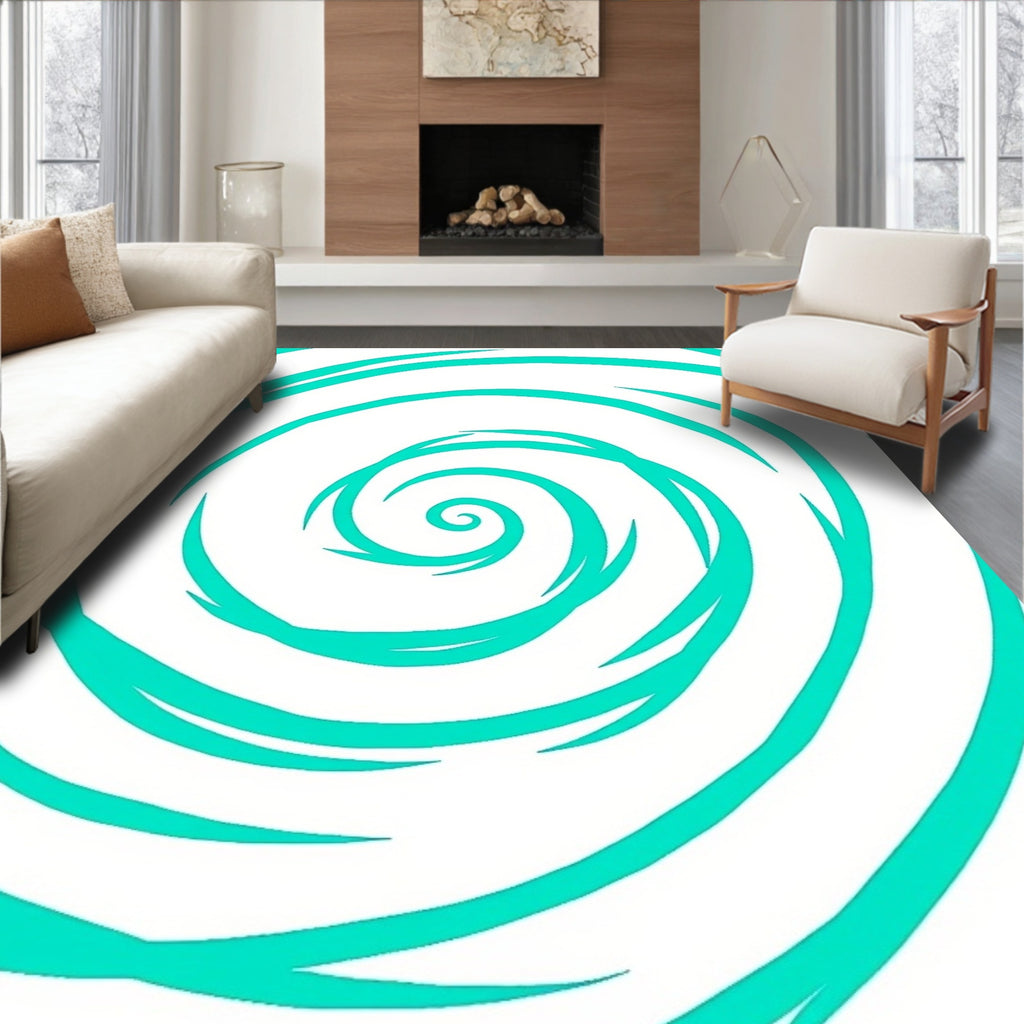 Turquoise Swirl Abstract Pattern Rug