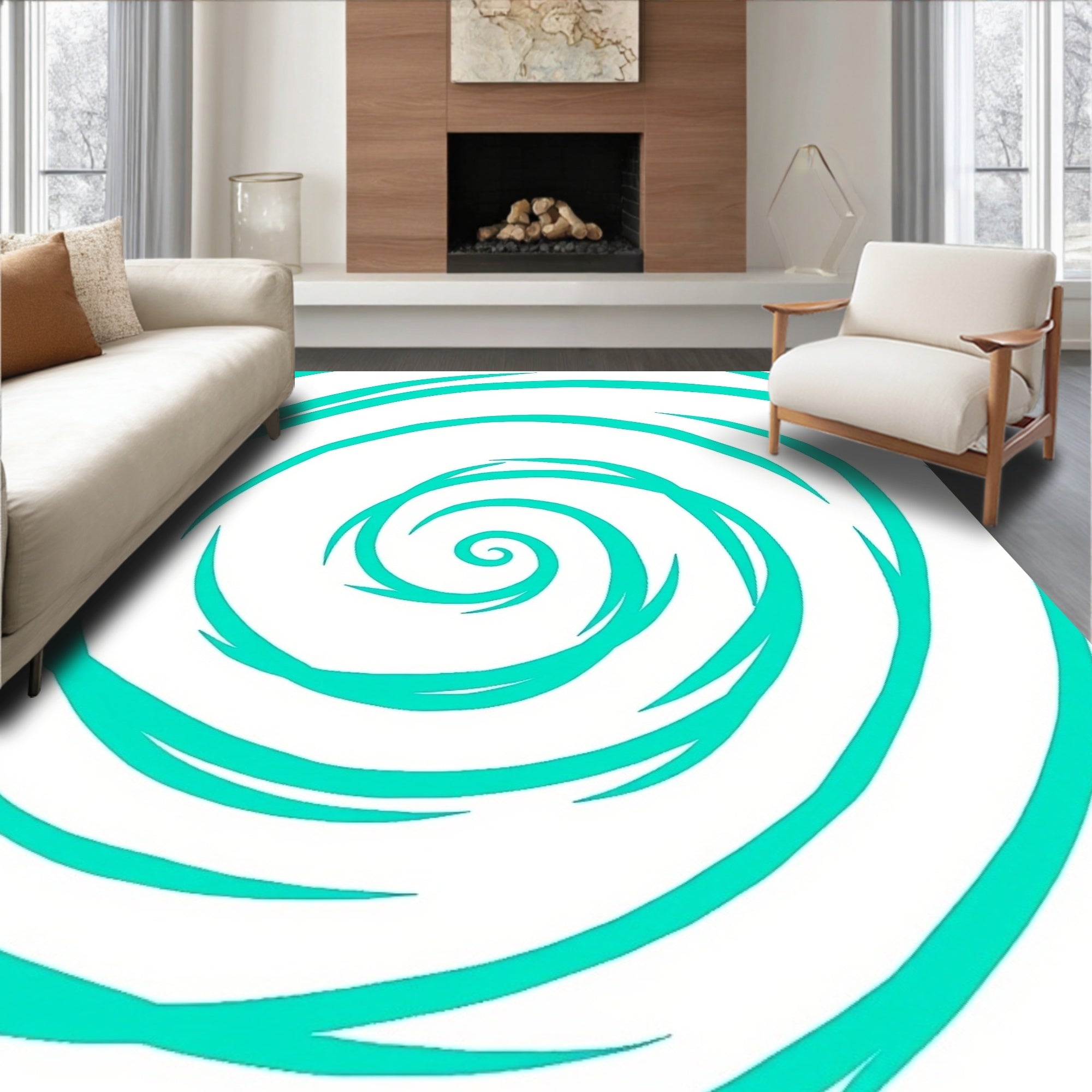 Turquoise Swirl Abstract Pattern Rug