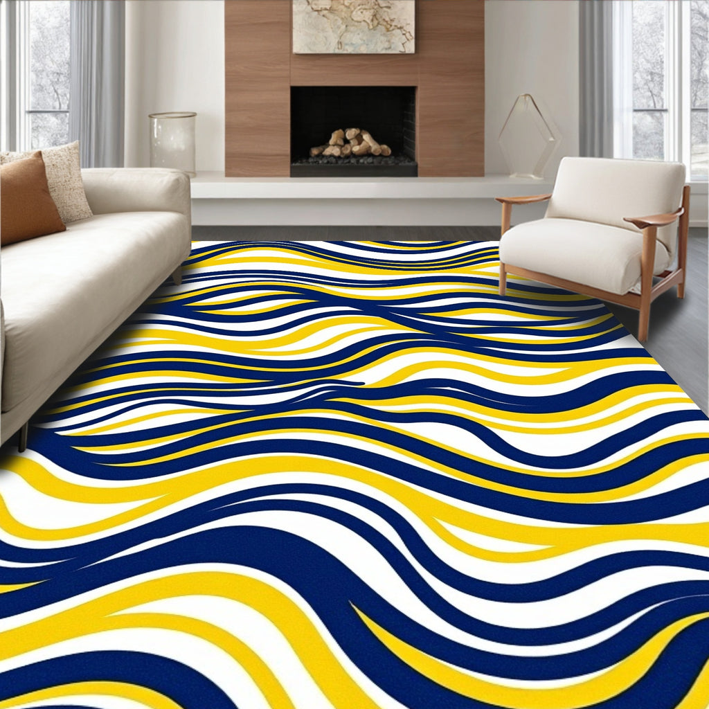 Navy Yellow Wave Pattern Rug