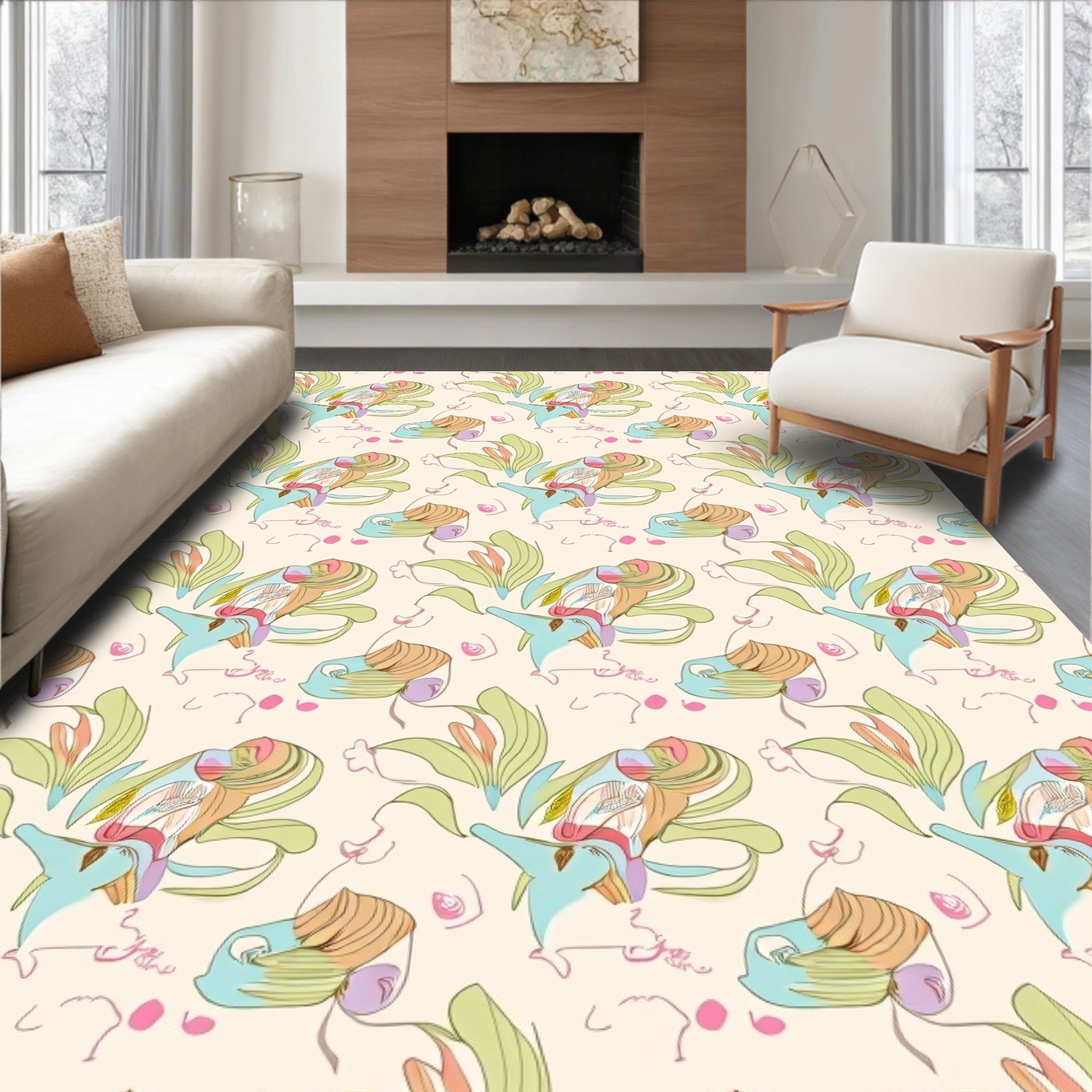 Abstract Floral Leaf Pattern Rug