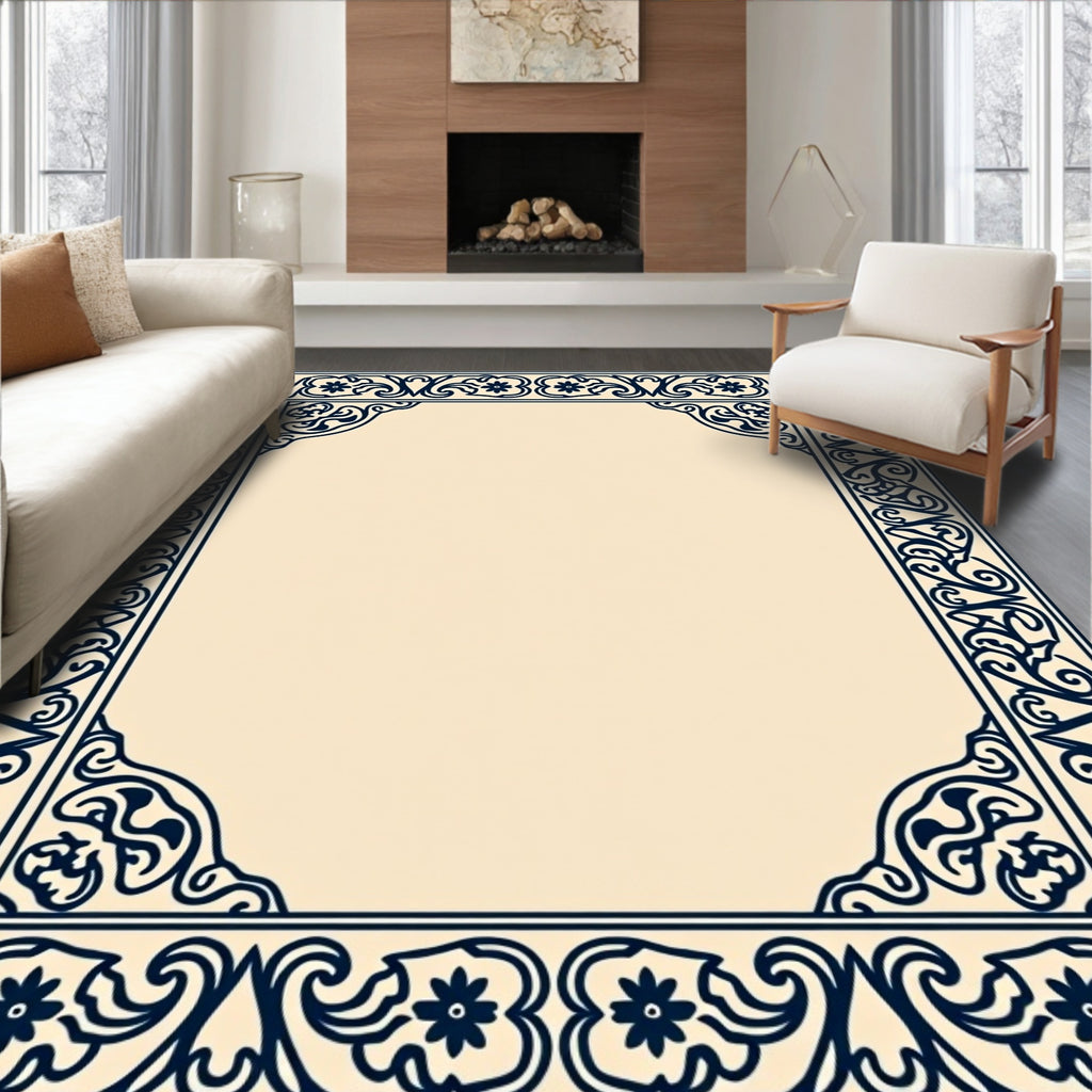 Ornate Floral Border Design Rug