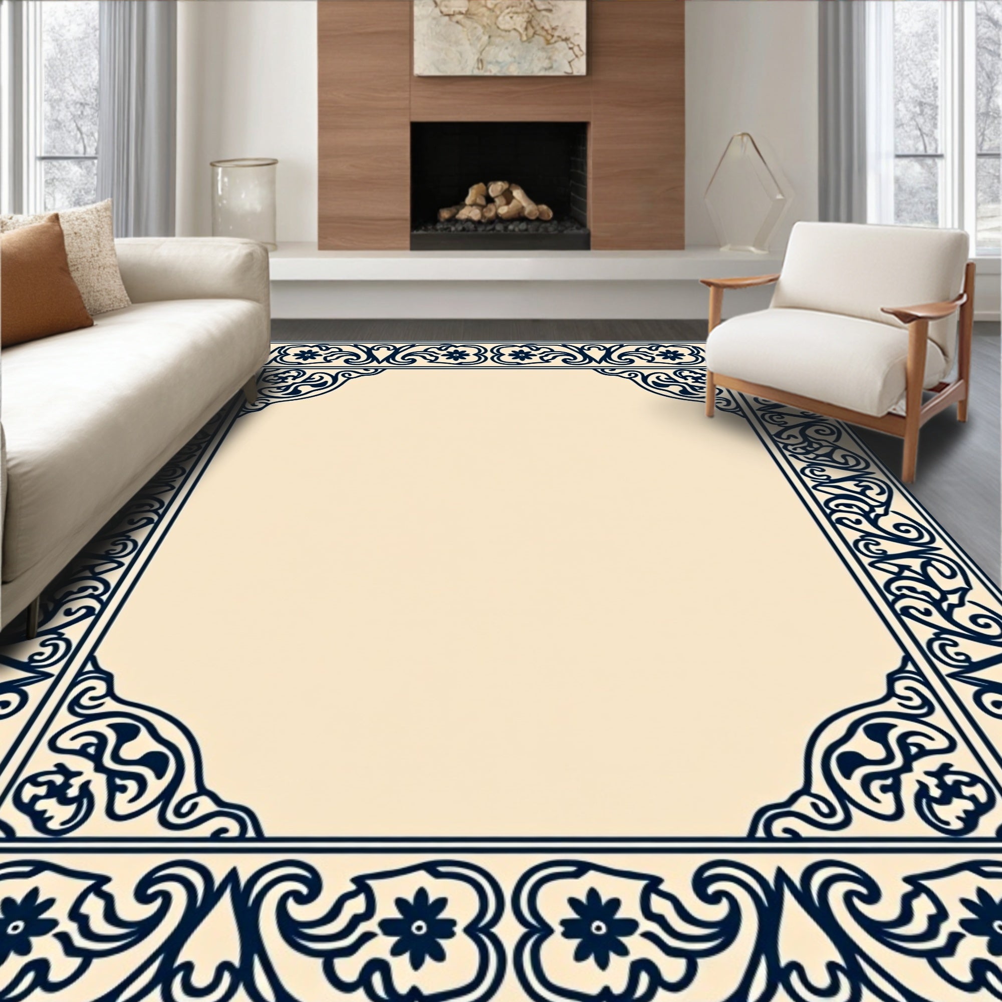 Ornate Floral Border Design Rug