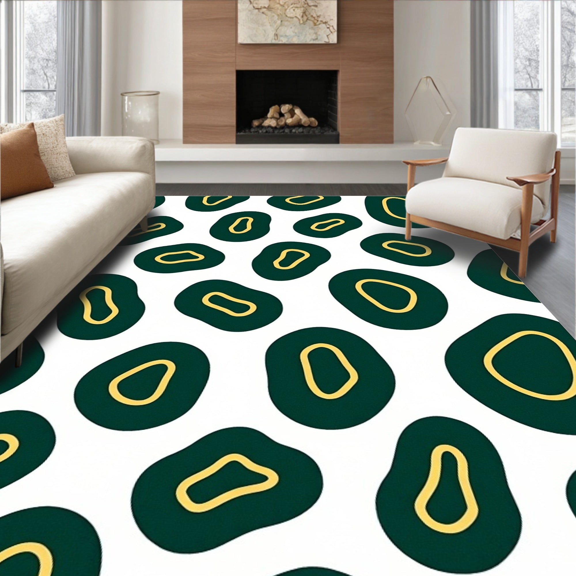 Organic Shapes Emerald Gold Pattern Rug