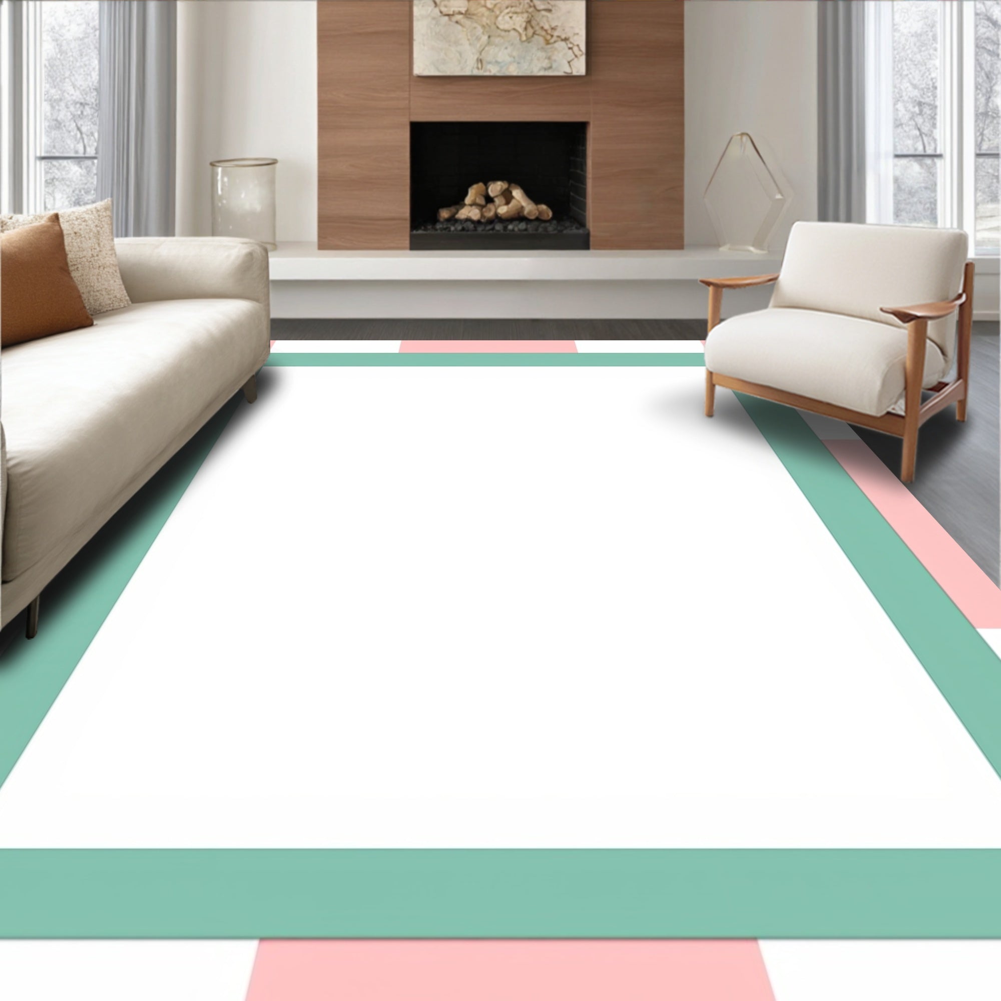 Soft Pink and Teal Checkered Rug