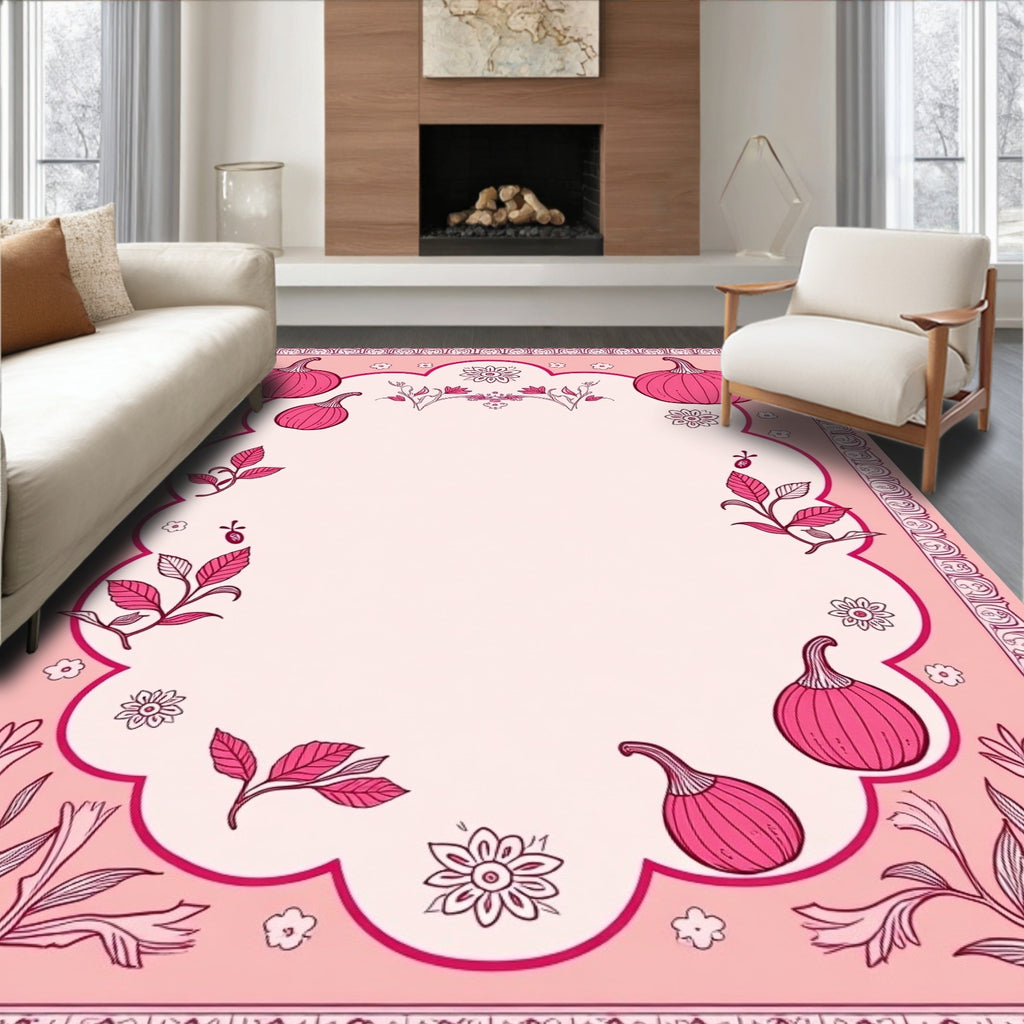 Pink Pumpkin Floral Pattern Rug