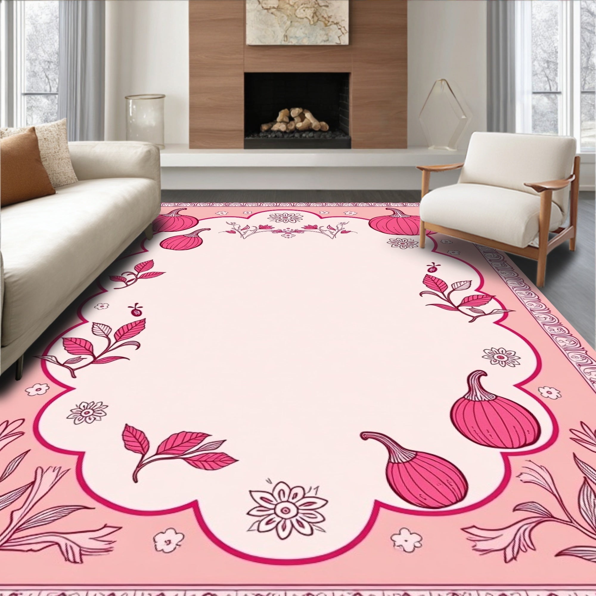 Pink Pumpkin Floral Pattern Rug