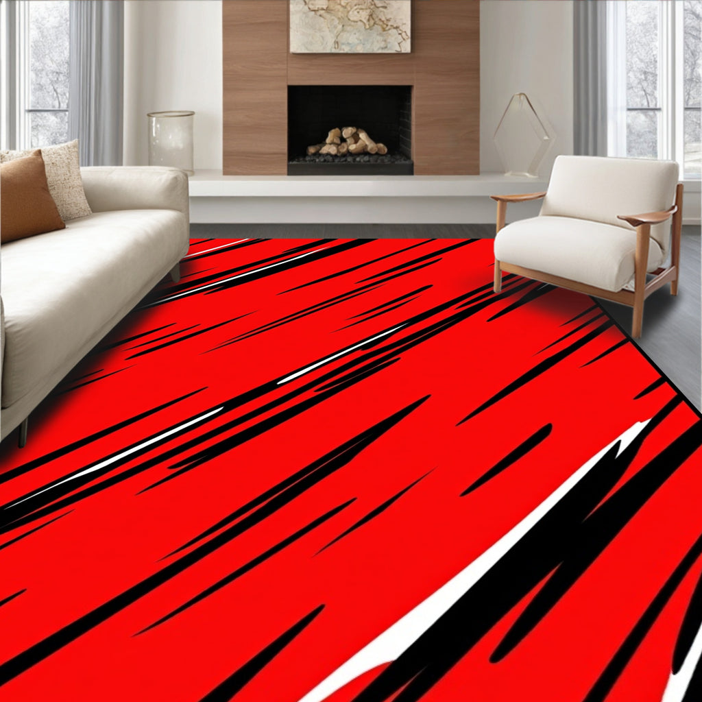 Bold Red Black White Streaks Rug