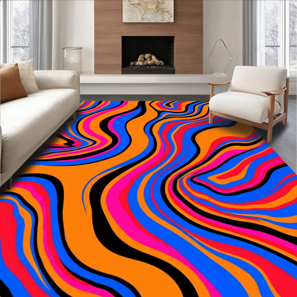 Vivid Wavy Retro Pattern Design Rug