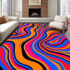 Vivid Wavy Retro Pattern Design Rug