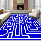 Bold Blue White Maze Pattern Rug