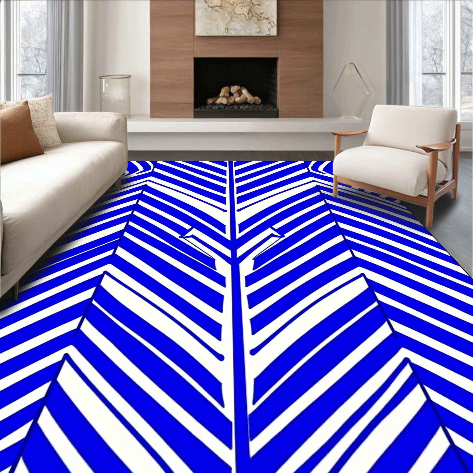 Bold Blue White Chevron Stripes Rug