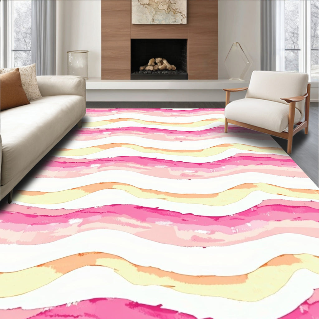 Pink Yellow Wave Pattern Design Rug