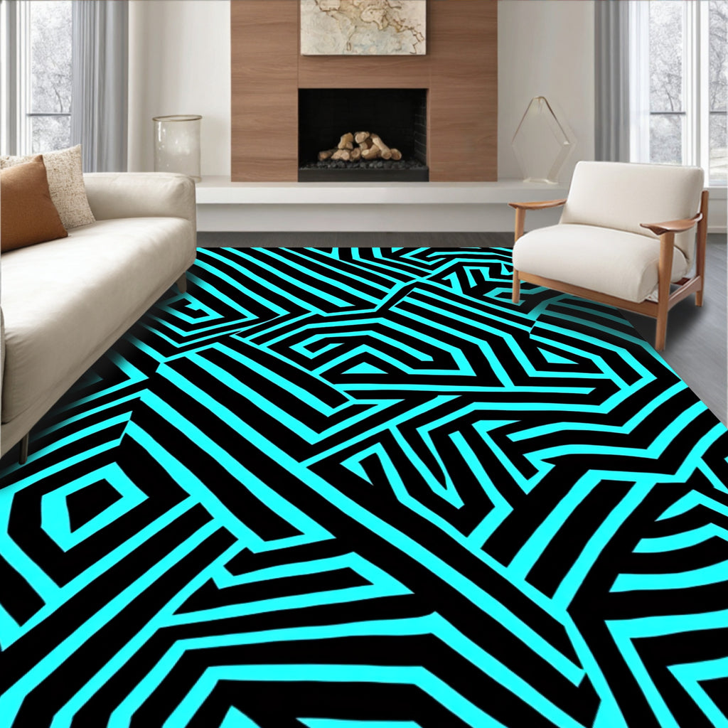 Bold Geometric Cyan Stripes Rug