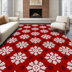 White Snowflake Red Tiled Pattern Rug