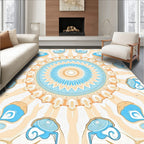 Radial Blue Orange Sunburst Pattern Rug