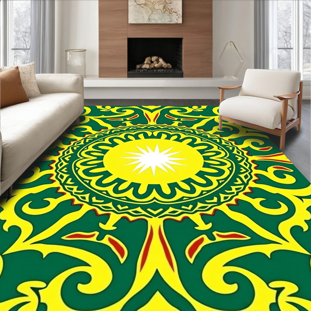 Emerald Yellow Sun Mandala Design Rug