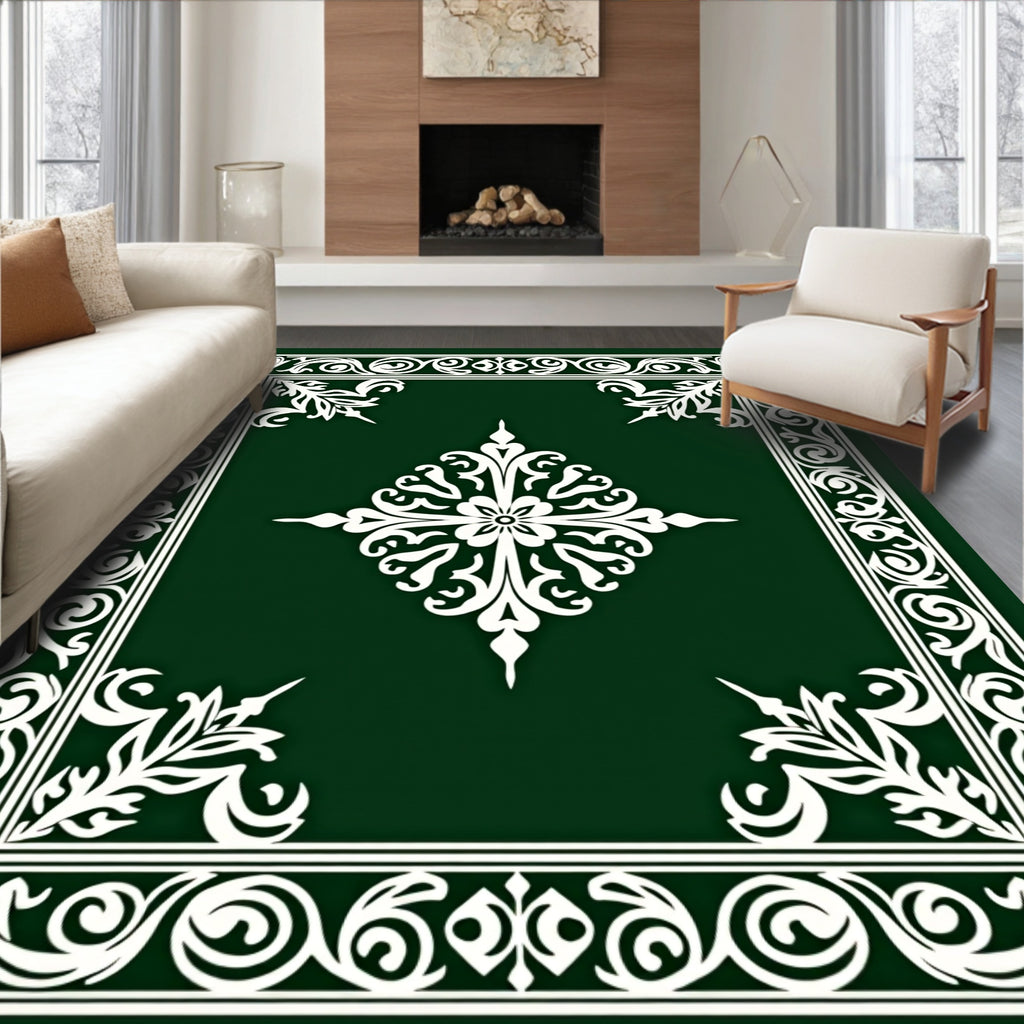 Elegant White Floral Bordered Design Rug