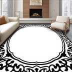 Classic Oval Black Swirling Border Rug