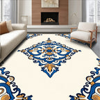 Blue Gold Ornate Damask Pattern Rug