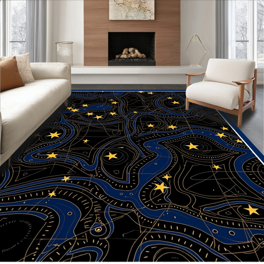 Cosmic Blue Starry Night Abstraction Rug