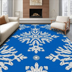 White Snowflake Blue Abstract Rug