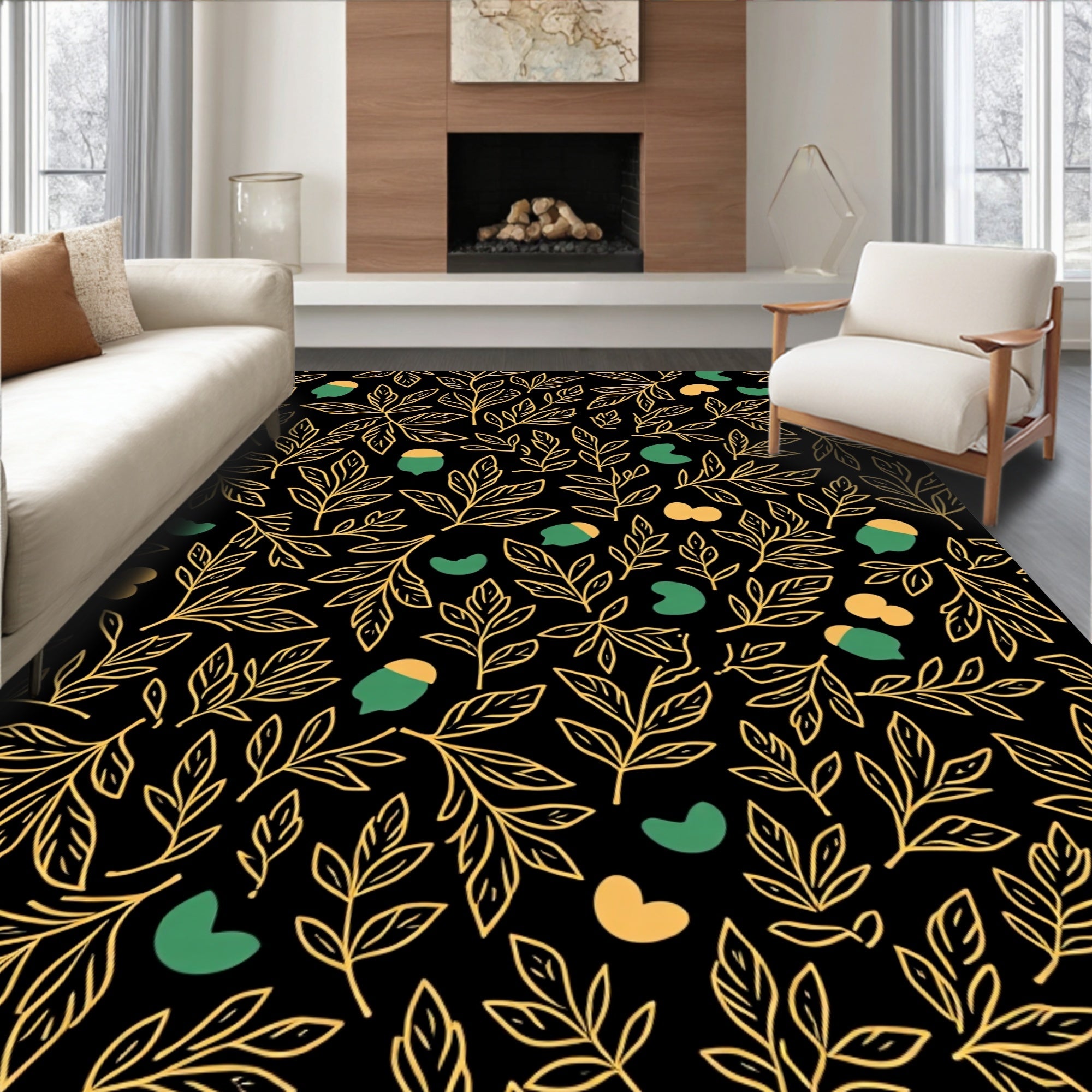 Golden Leaves Acorns Pattern Rug