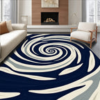 Swirling Dark Navy Cream Gray Pattern Rug