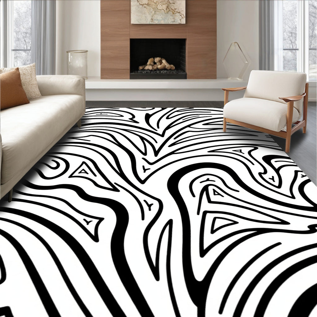 Bold Black White Zebra Style Pattern Rug