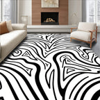 Bold Black White Zebra Style Pattern Rug