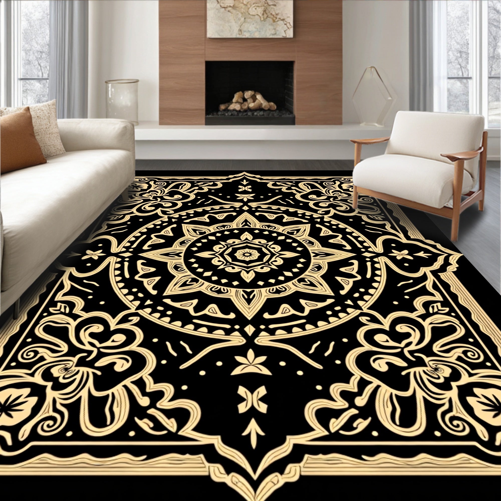 Ornate Floral Mandala Medallion Design Rug