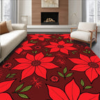 Bold Red Flower Botanical Pattern Rug