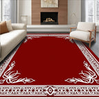 Ornate White Floral Border Design Rug