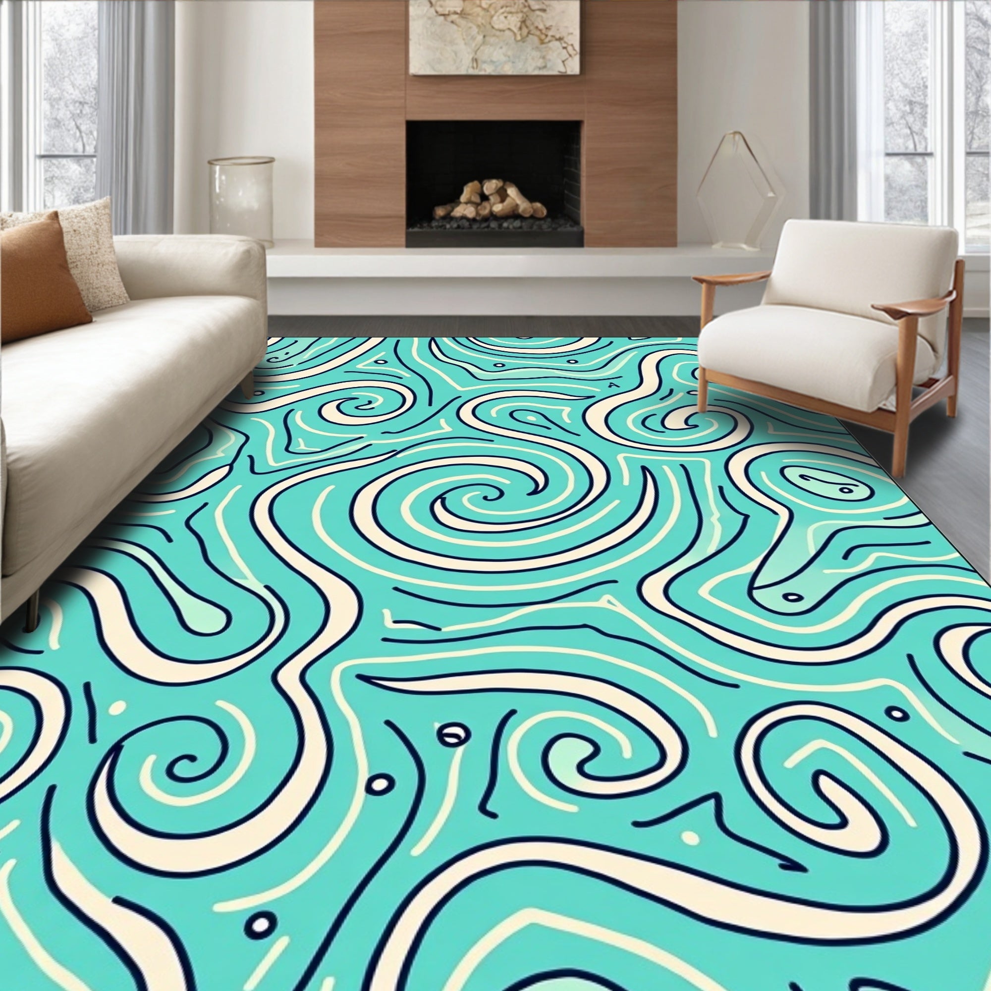 Abstract Aqua Swirls Pattern Rug
