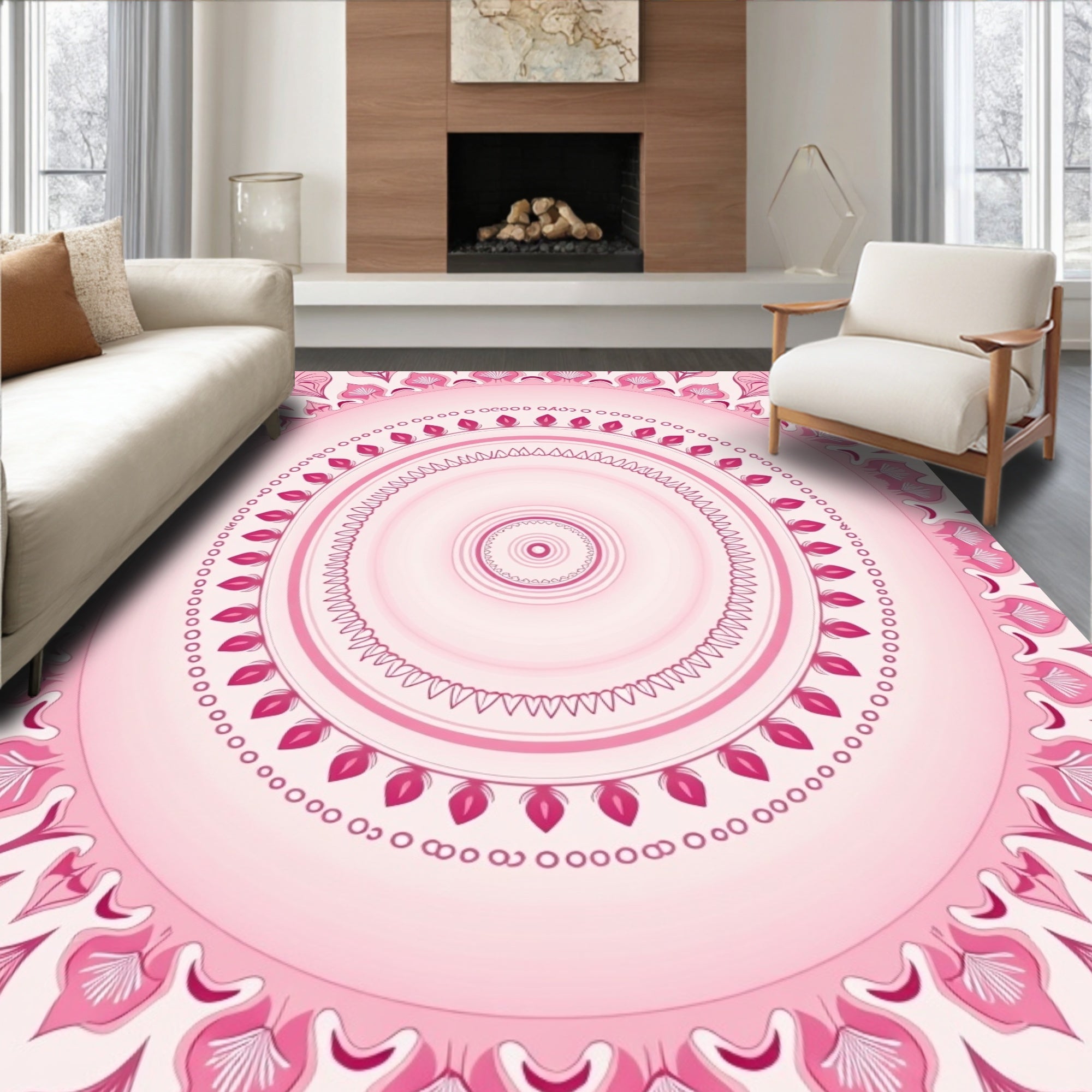 Pink Floral Mandala Pattern Rug
