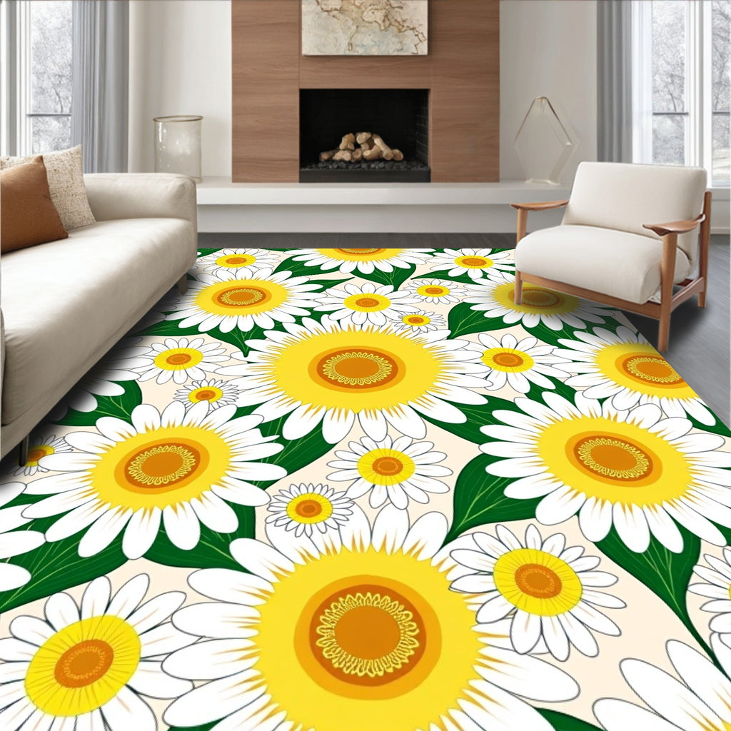 Daisy Floral Pattern With Yellow Centers Rug