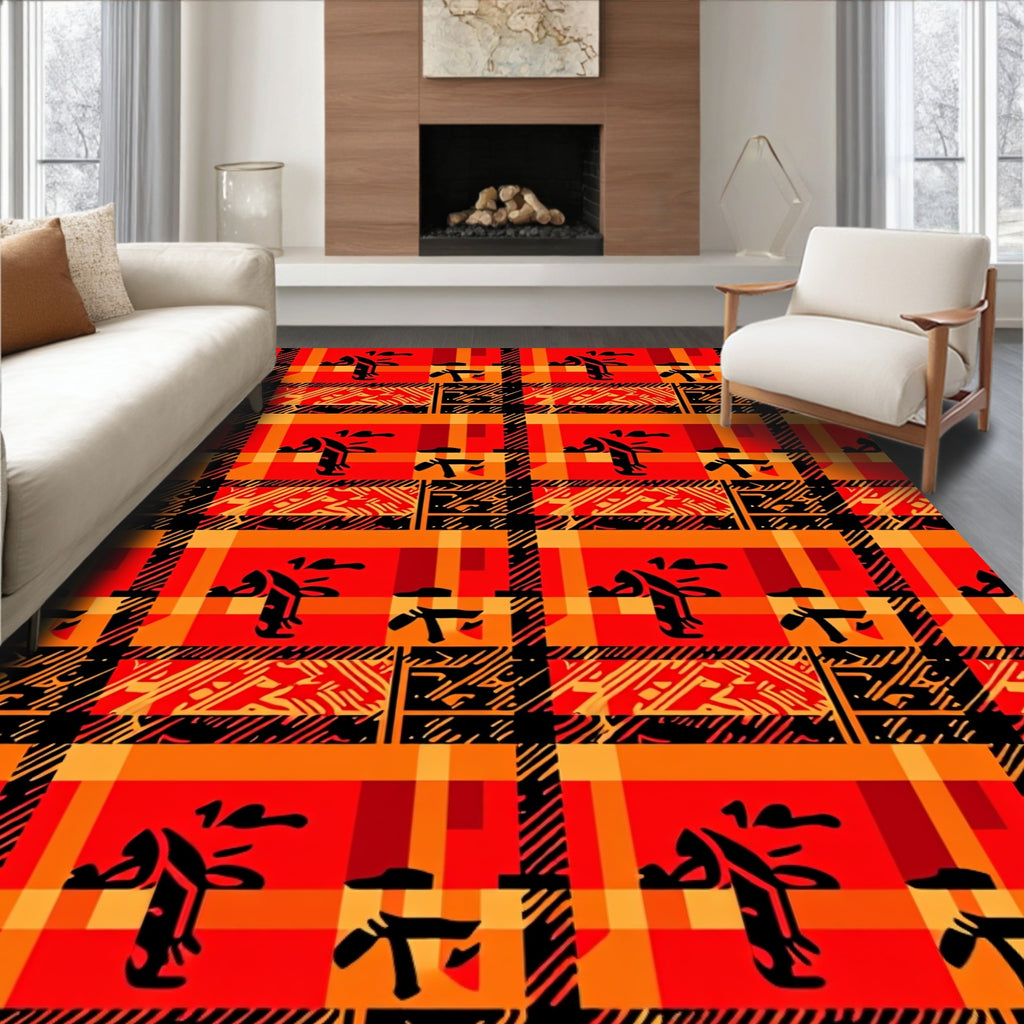 Bold Red Orange Abstract Figure Rug