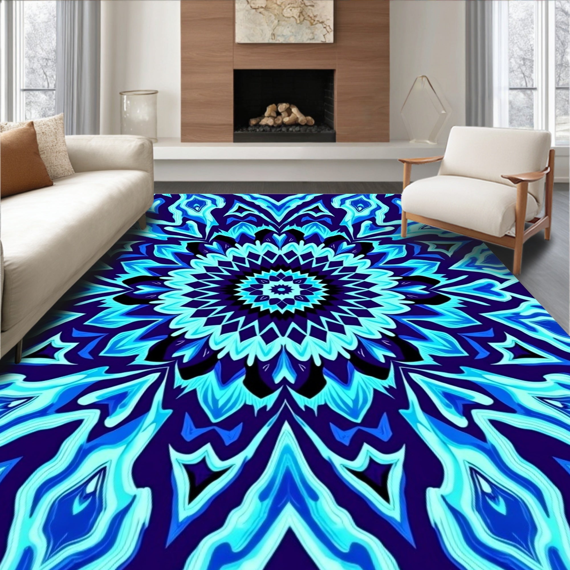Radial Blue Aqua Pattern Rug