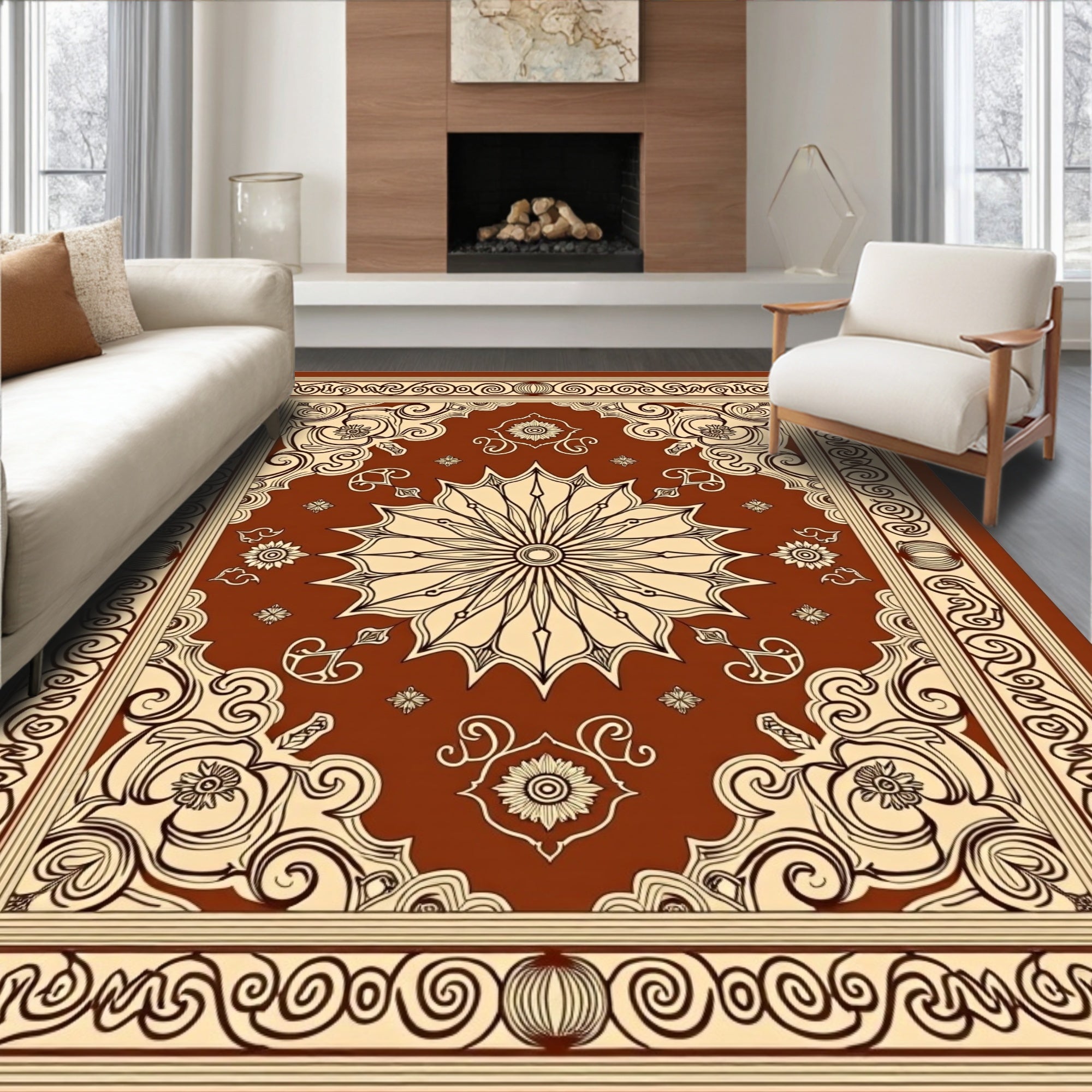 Ornate Floral Medallion Pattern Rug